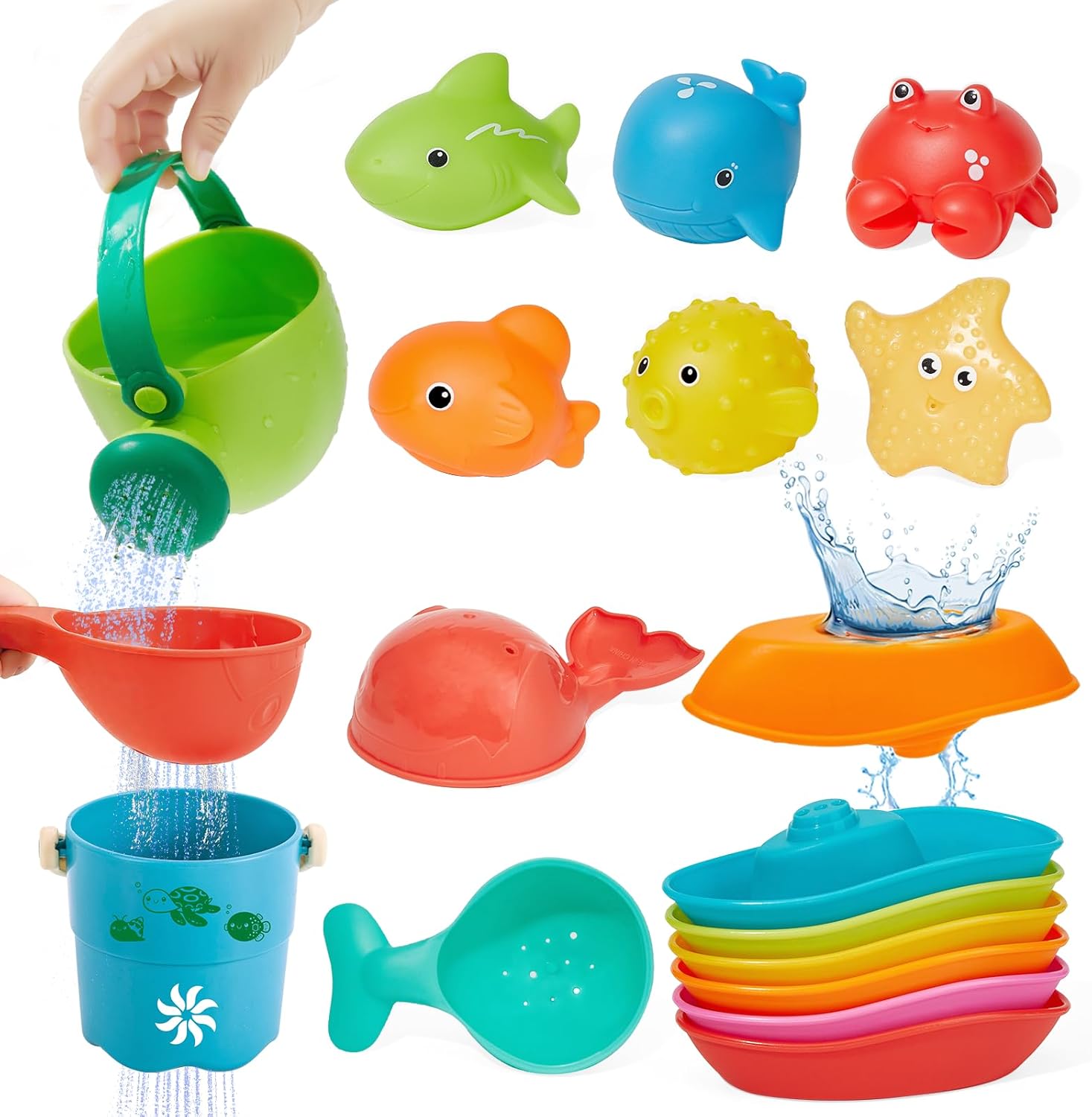 Baby Bath Toys for Kids Ages 1-3, 16PCS | Easy Clean Mold Free Bath Toys Toddlers 2-4 | Bathtub Pool Water Table Toys