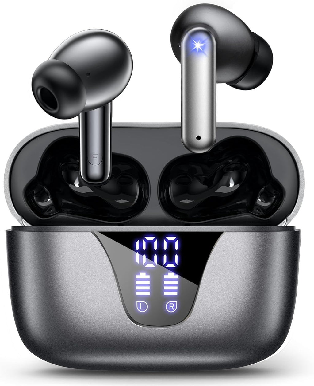 Wireless Earbuds Bluetooth Headphones, 50H Playtime Ear Buds with Mic, LED Digital Display Charging Case, IPX7