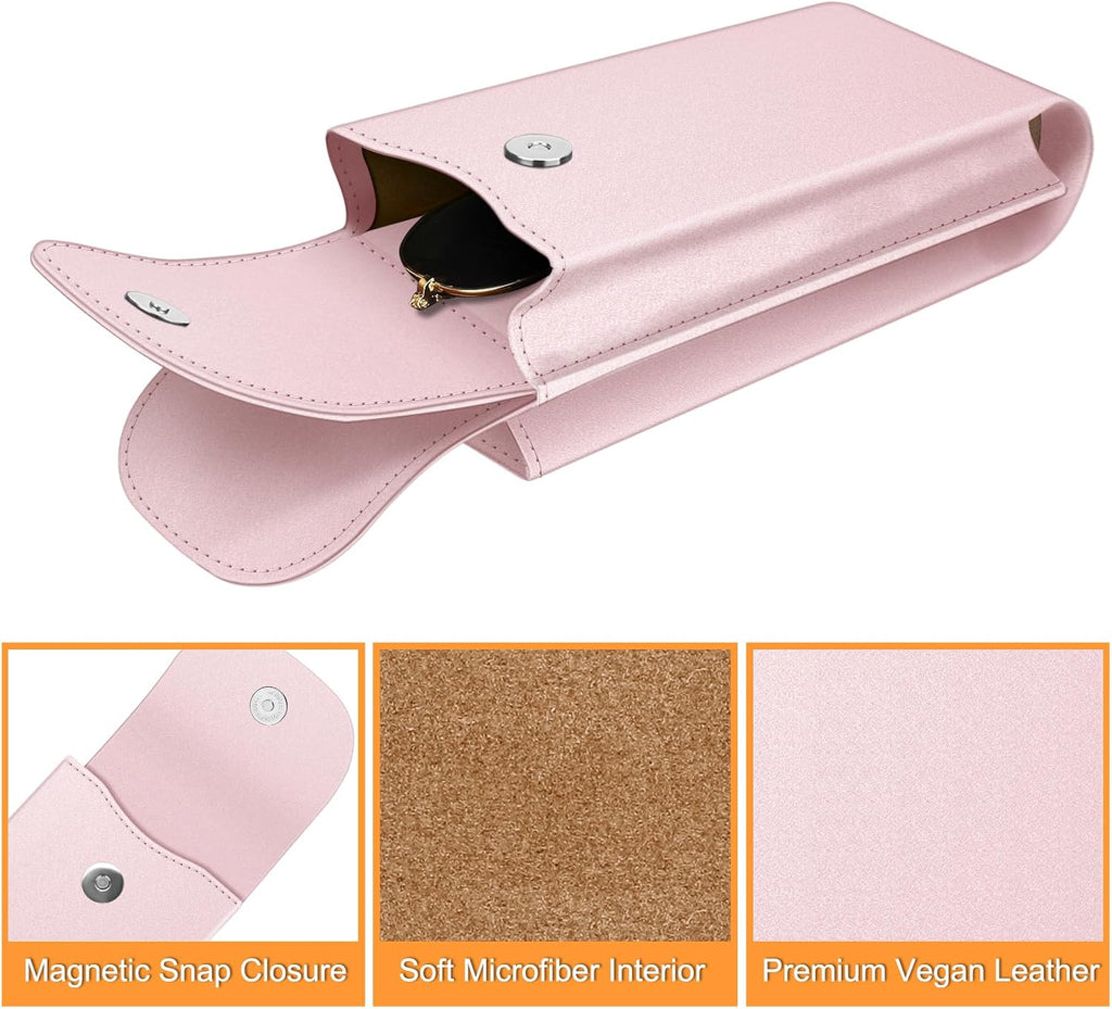 Double Glasses Case with Carabiner Hook, Vegan Leather Eyeglass Case | Portable Soft Sunglasses Pouch, Dual Eyewear