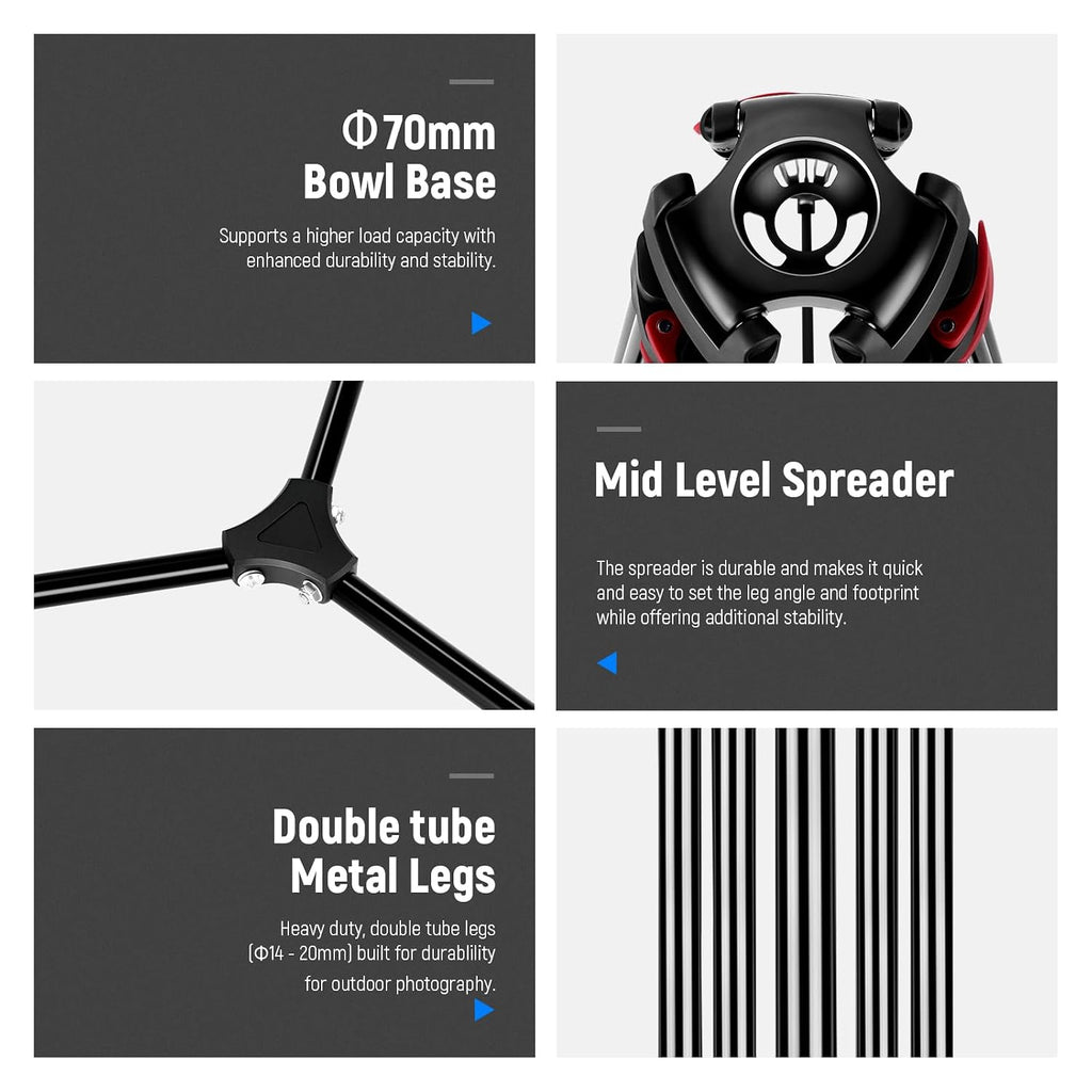 79"/200cm Video Tripod, Heavy Duty Aluminum Alloy Camera Tripod Stand with 360° Fluid Drag Head, QR Plate Compatible