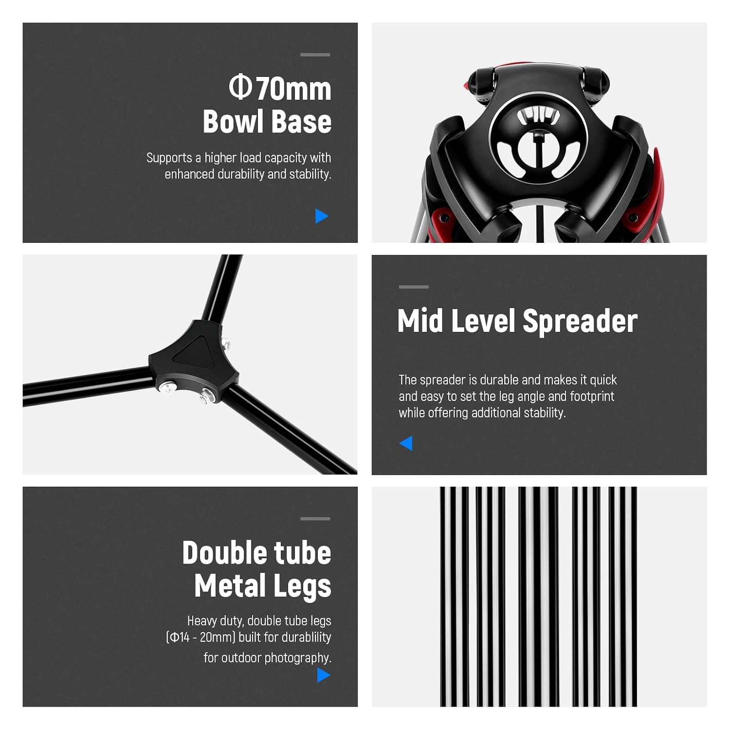 79"/200cm Video Tripod, Heavy Duty Aluminum Alloy Camera Tripod Stand with 360° Fluid Drag Head, QR Plate Compatible
