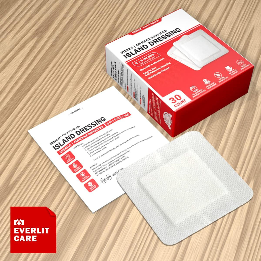 Island Dressing Bordered Gauze | Large Wound Care Bandage with Adhesive Border| Sterile, Soft & Highly Absorbent