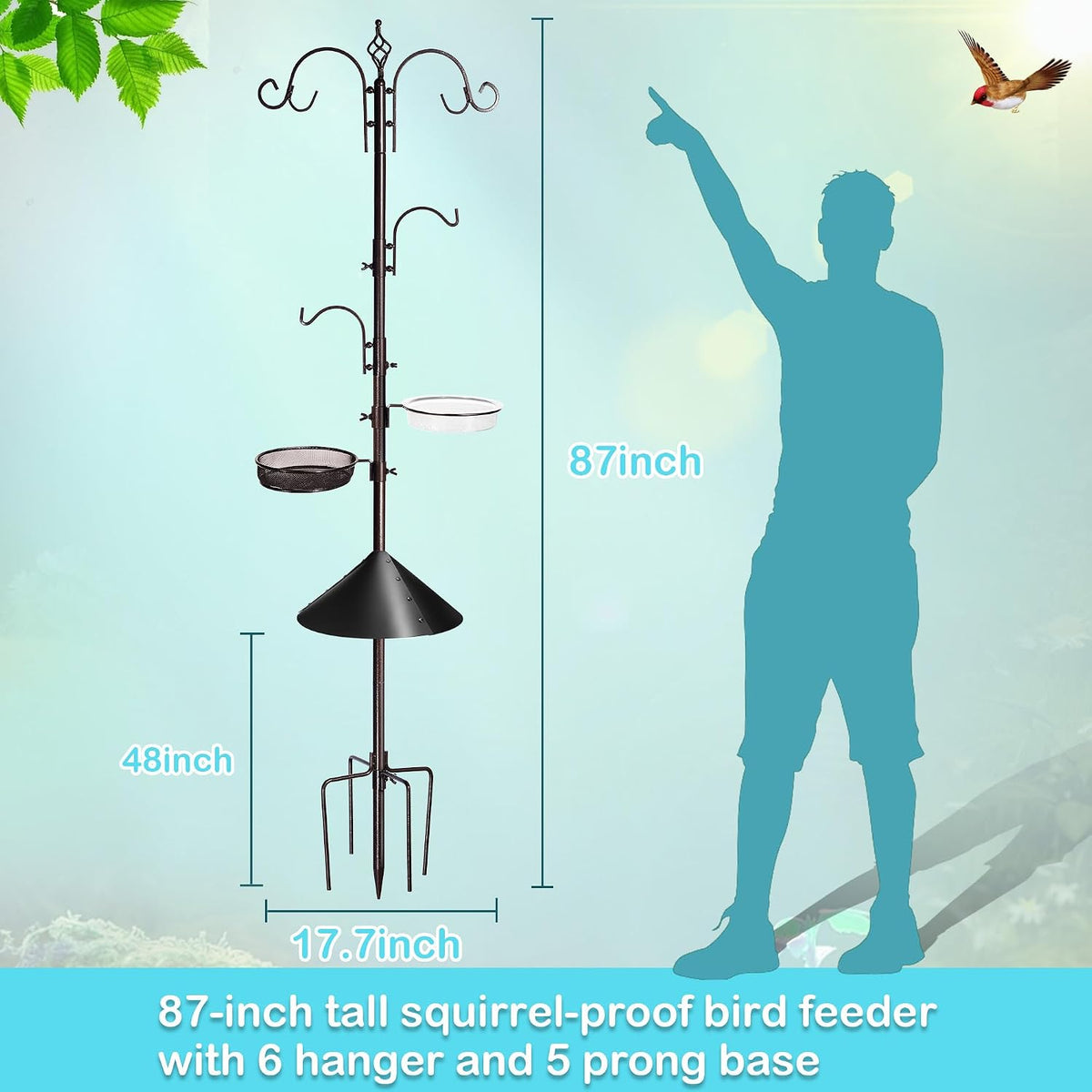 87 Inch Bird Feeding Station Kit with Squirrel Baffle for Outside