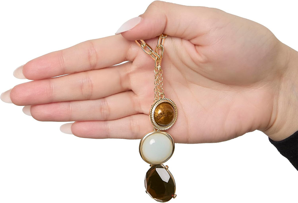 Resin Stone Dangle Pendant Necklace for Women, 18"+3" Gold-Tone Statement Necklace