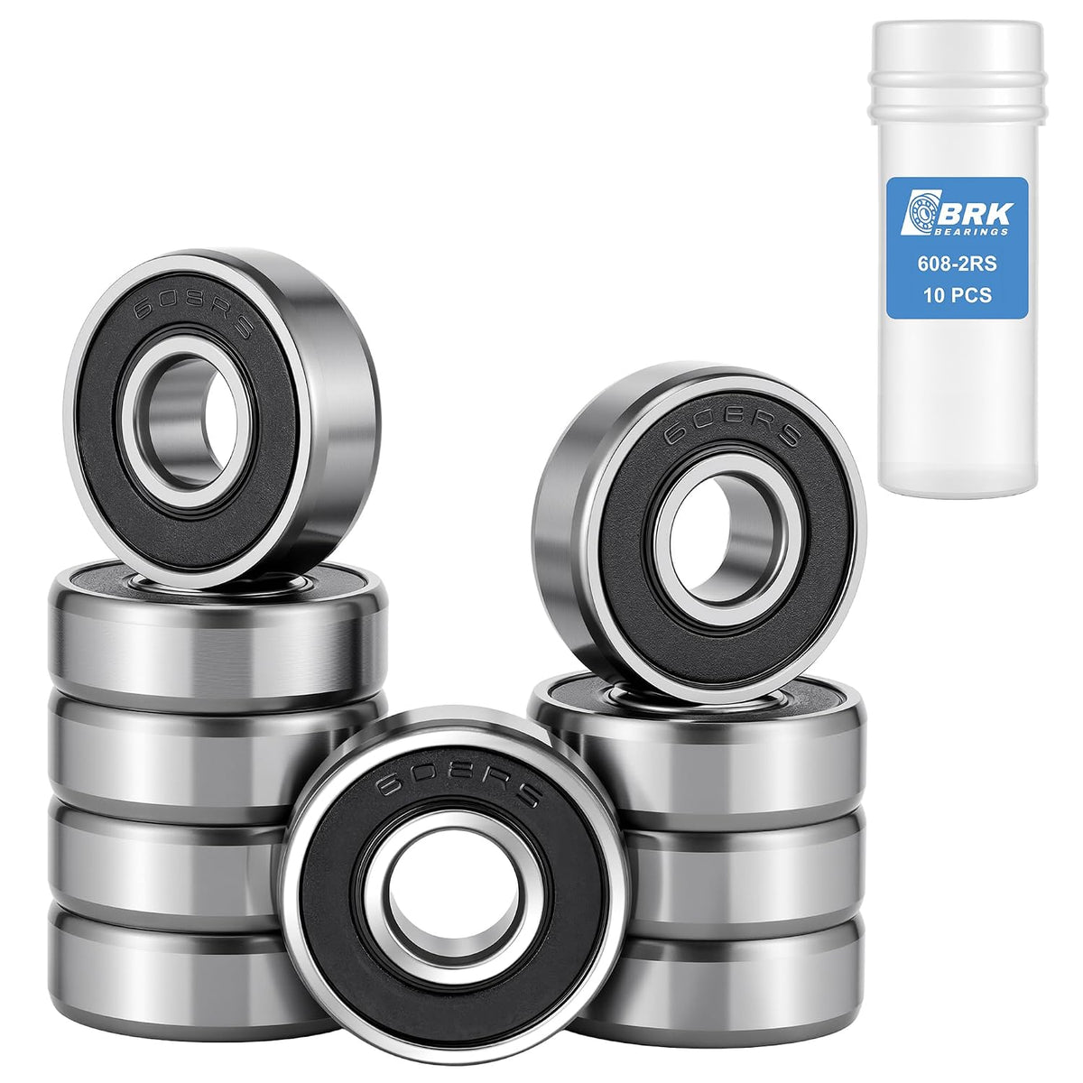 BRK (10 Pack) 608-2RS Miniature Ball Bearing 8x22x7mm, ABEC-3, Chrome Steel