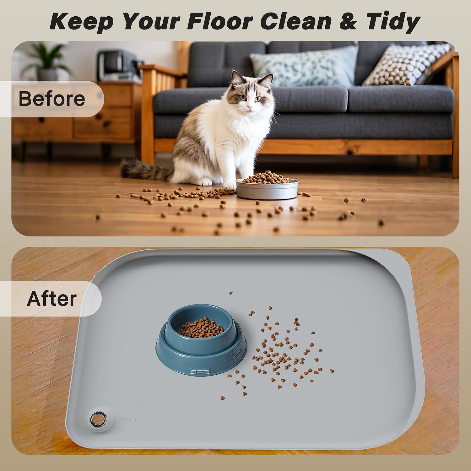 Dog & Cat Mat for Food and Water - Nityers Dog Food Mat for Floors Waterproof with Pocket, High Raised Edges, Thicker