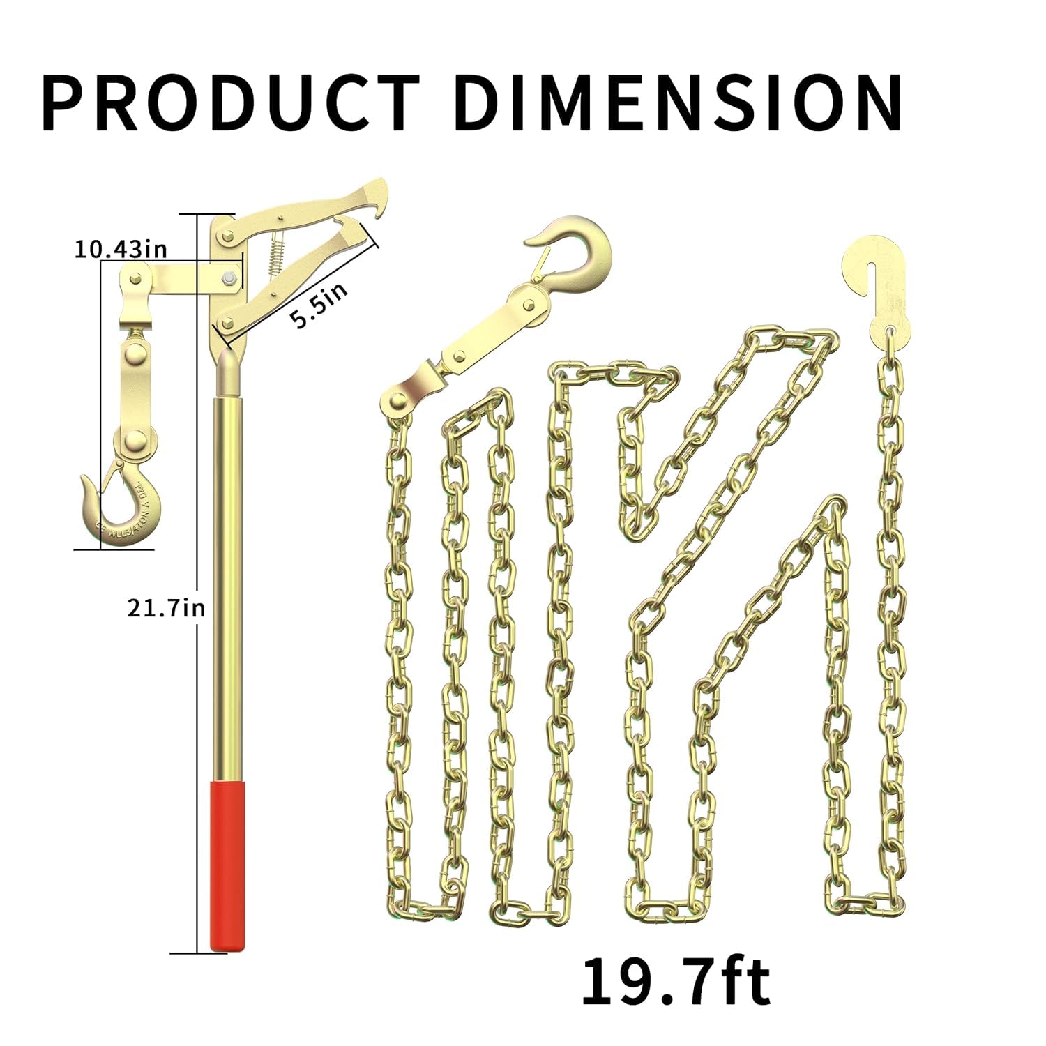 Fence Stretcher Bar Puller, 19.7ft Chain, 2200 lbs Wire Tensioner for Barbed & Chain-Link Fence Repair, Heavy-Duty