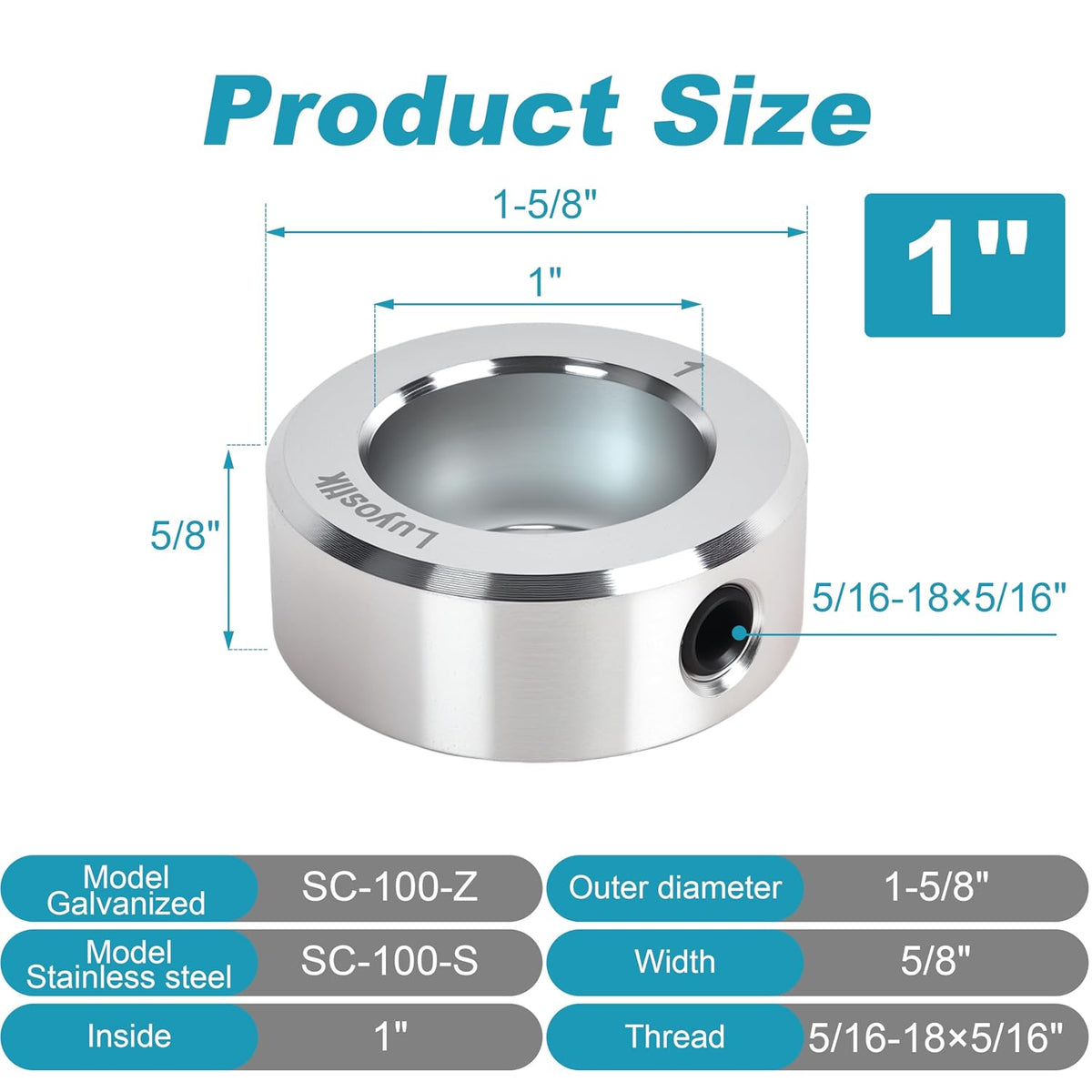 2pcs 1" bore Shaft Collar,Zinc Plated Set-Screw Shaft Collars