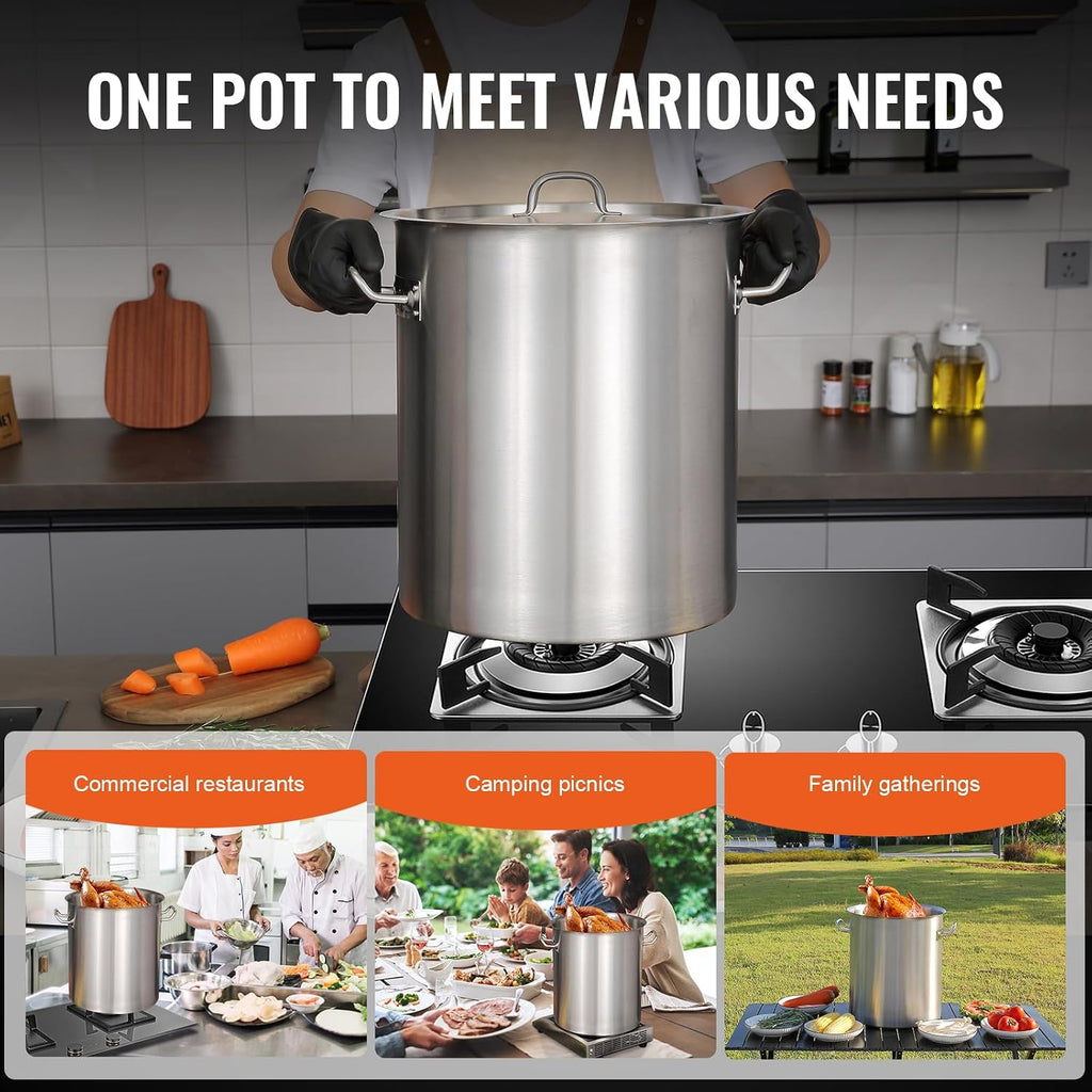 18/8 Stainless Steel Stockpot, 42QT Large Cooking Pots, Multipurpose Cookware Sauce Pot with Composite Base, Heavy