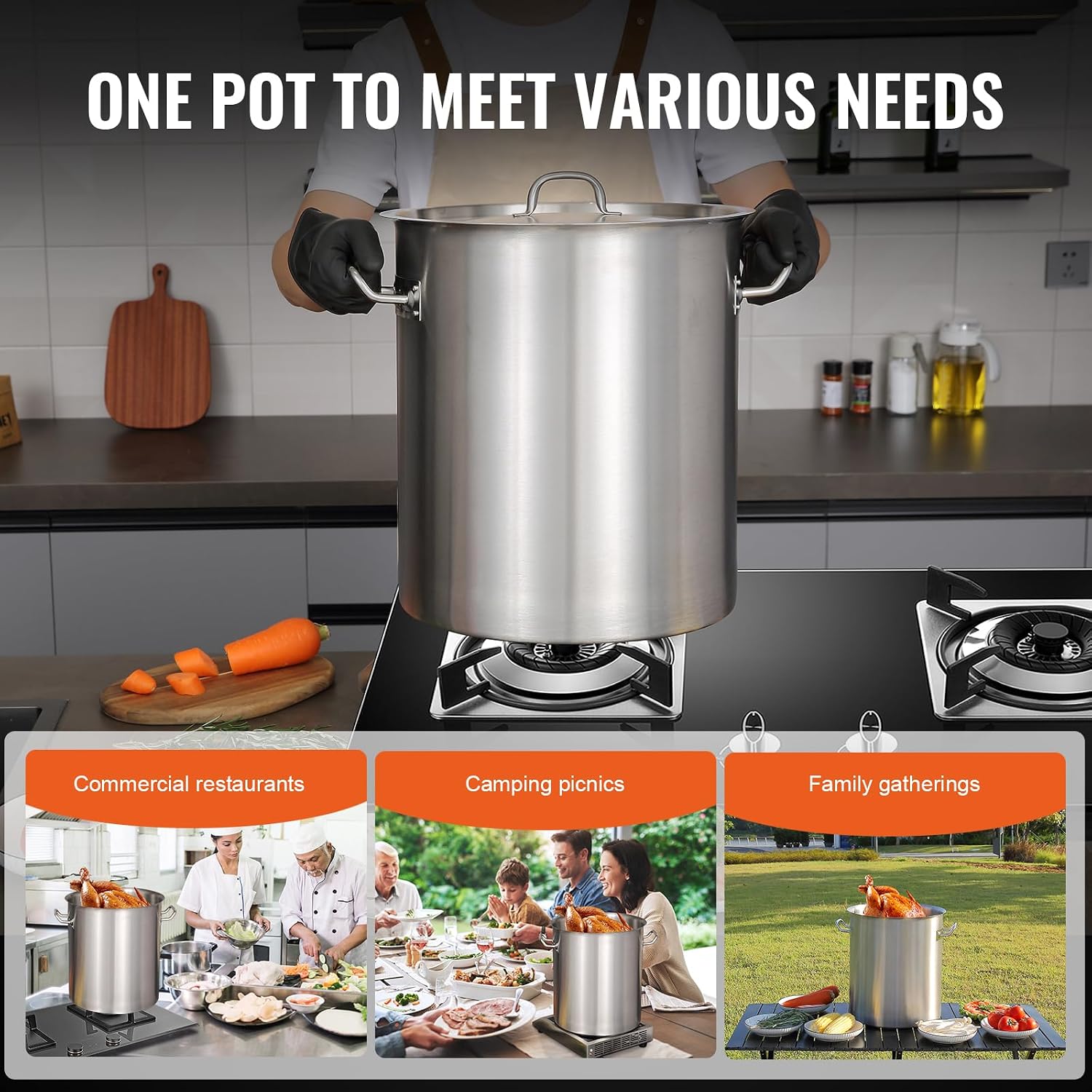 18/8 Stainless Steel Stockpot, 42QT Large Cooking Pots, Multipurpose Cookware Sauce Pot with Composite Base, Heavy