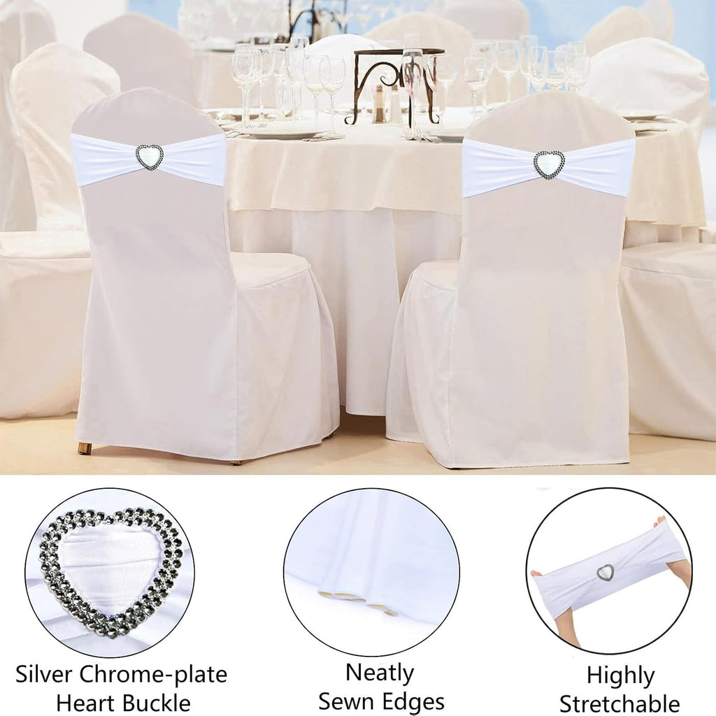 White Spandex Chair Sashes 50 Pack Spandex White Sashes for Chairs Covers Universal Stretch Chair Sashes Band with