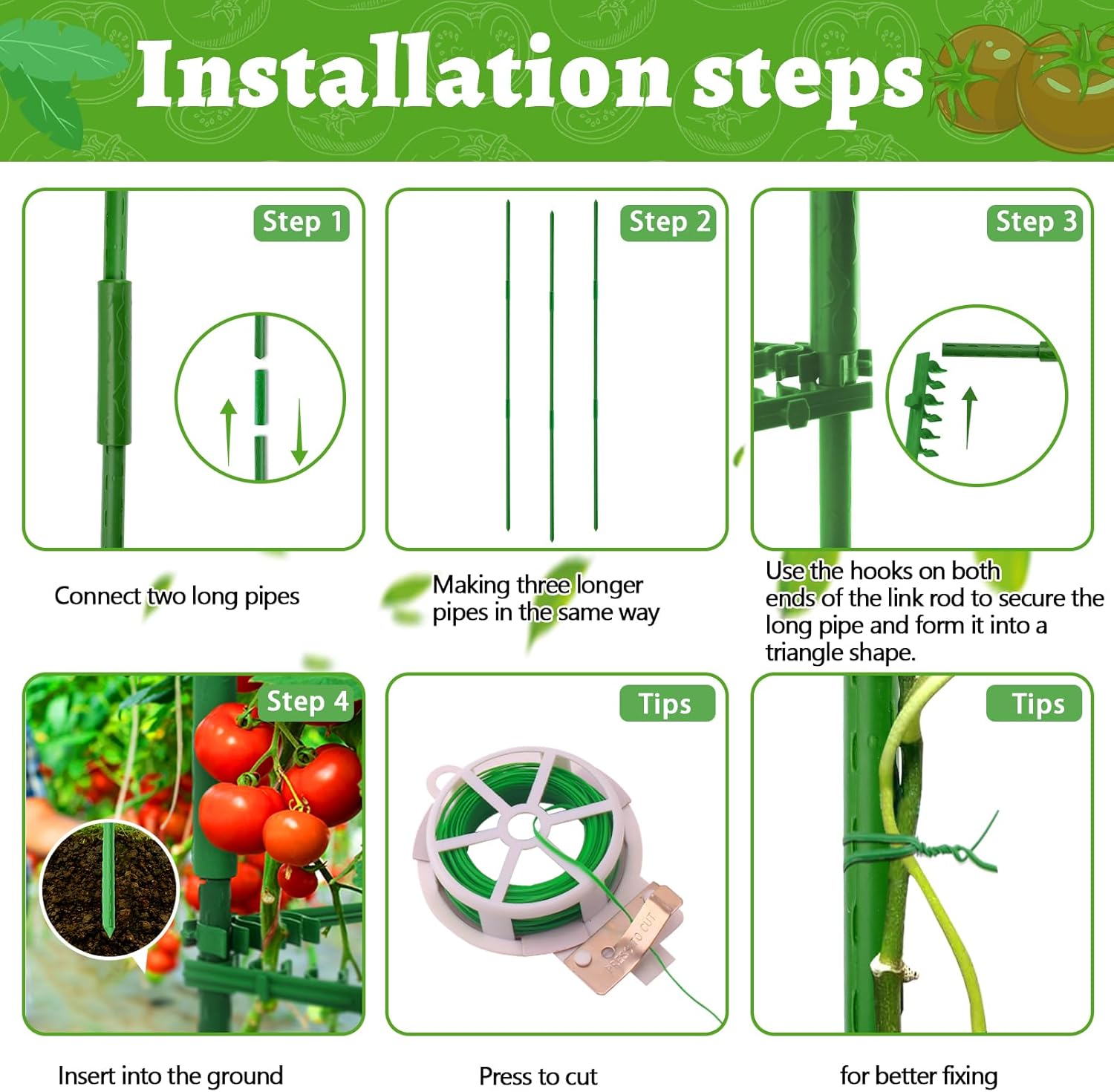 3 Pack Tomato Cages - Tomato Trellis Plant Support Stake Cage for Garden and Pots, Adjustable Tomato Plant Cage Tall
