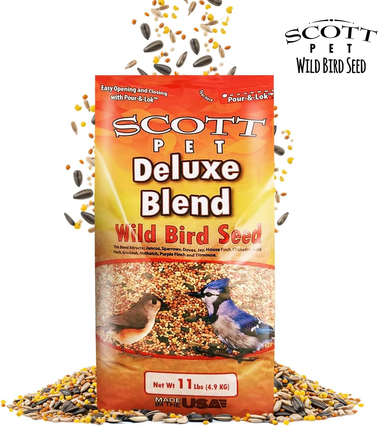 Wild Bird Seed, Deluxe Blend, 11lb, High Protein & Fiber | No dust. Attracts Juncos, Jays, Finches, Grosbeaks