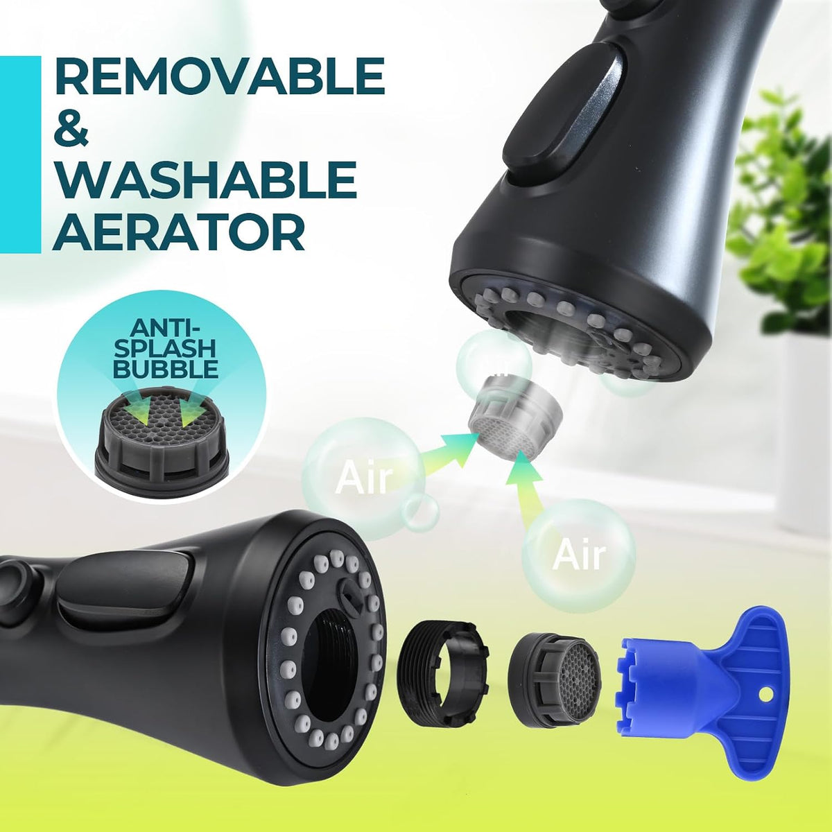 Kitchen Faucet Replacement with 9 Adapters, 3-Mode (Aquablade) Pull Down Kitchen Sink Sprayer for Moen, Delta, Kohler