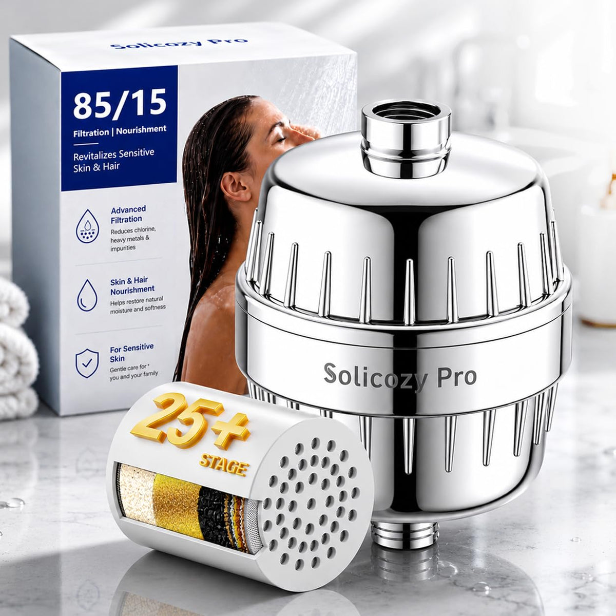 Shower Filter for Hard Water & Shower Water Softener, Sensitive Skin & Hair