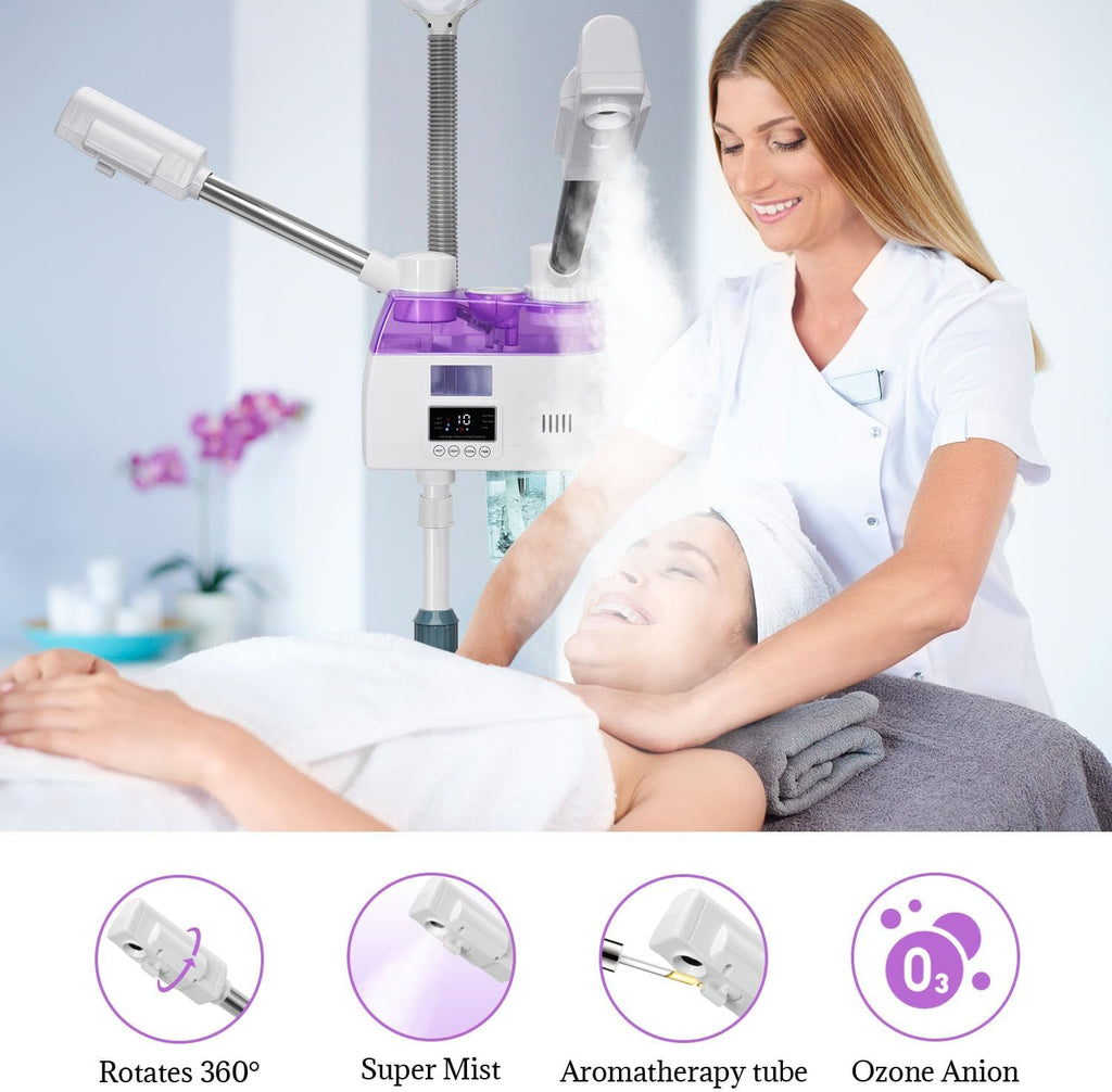 3 in 1 Facial Steamer,Professional Facial Steamer with 5X Magnifying LED Lamp, Esthetician Steamer with Hot & Cold
