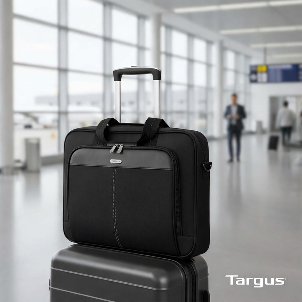 15-16 Inch Slim Lightweight Laptop Briefcase, Black - Messenger and Shoulder Bag with Padded Compartment and Trolley