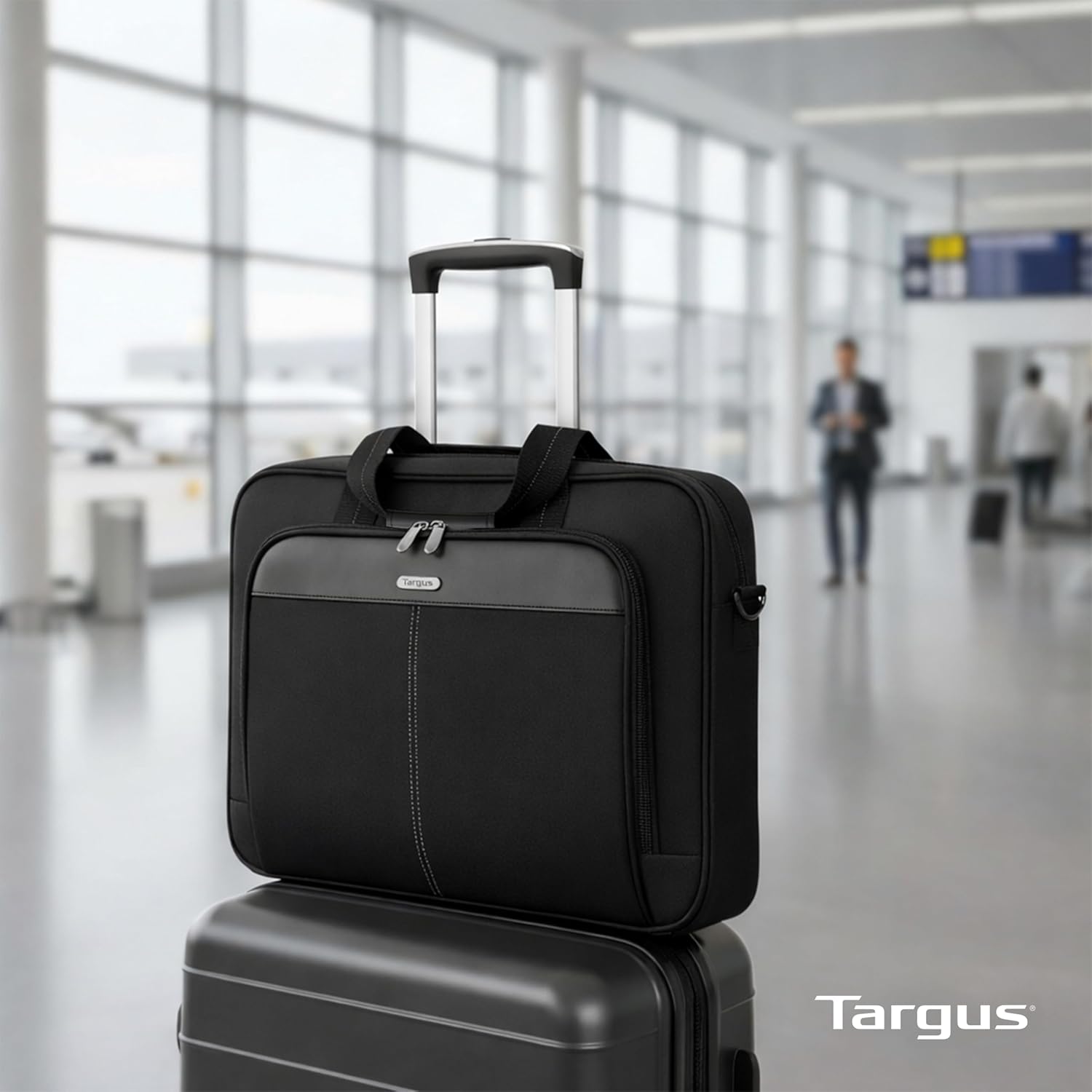 15-16 Inch Slim Lightweight Laptop Briefcase, Black - Messenger and Shoulder Bag with Padded Compartment and Trolley