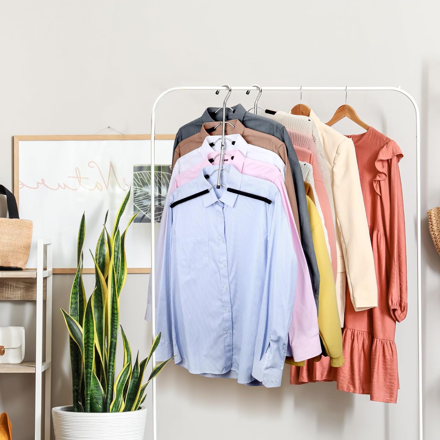 Space Saving 6 Tier Coat Hangers - Non Slip Foam Padded, Black Metal Sweater & T Shirt Hangers for Men & Women, 2