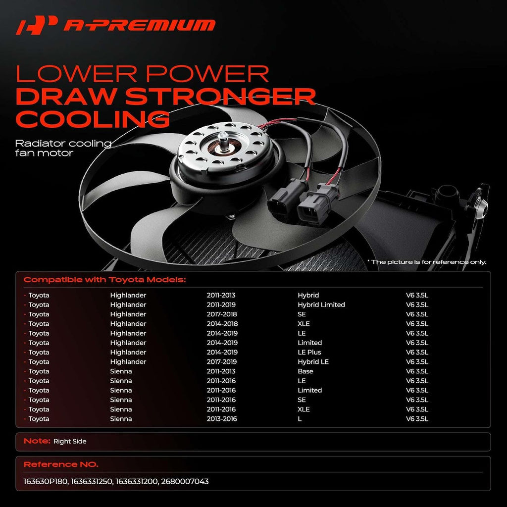 A-Premium Right Radiator Fan Motor Compatible with Toyota