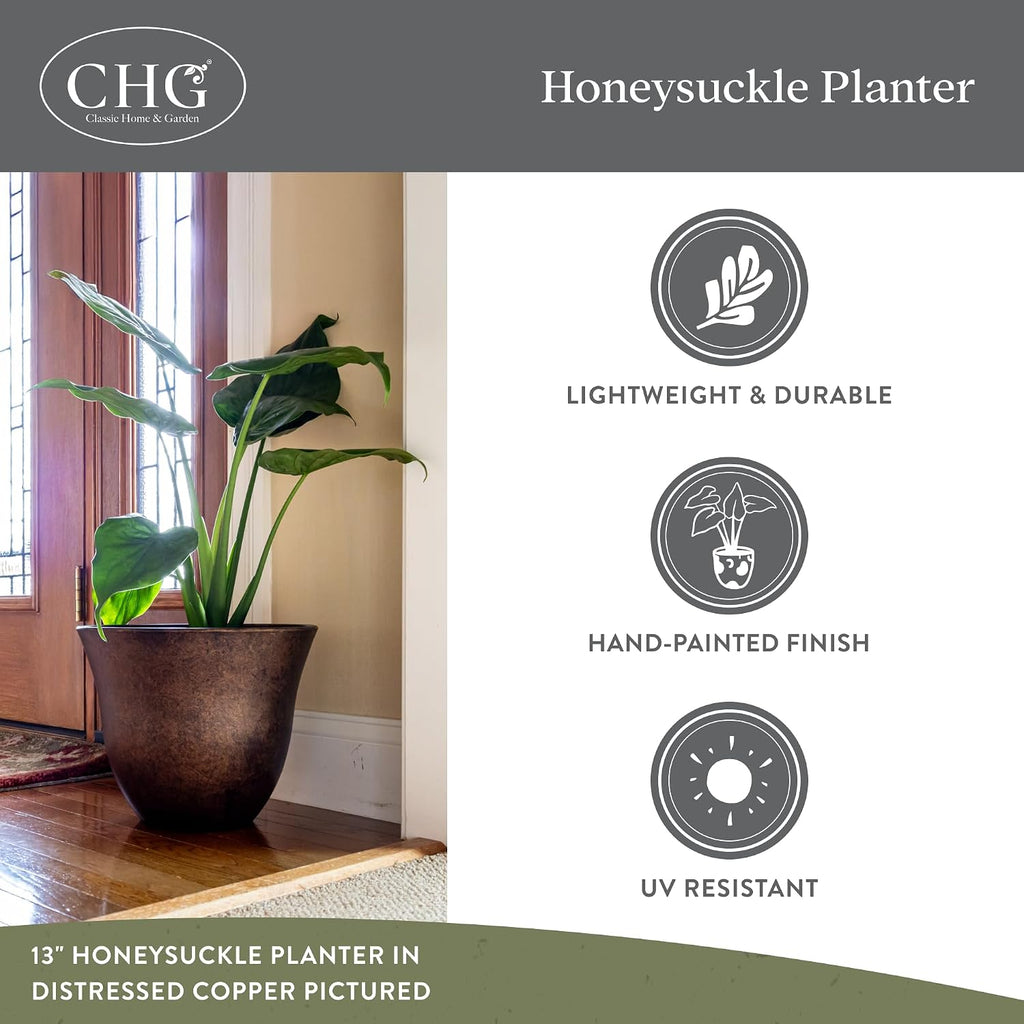 Classic Home and Garden Honeysuckle Resin Planters - Lightweight Indoor & Outdoor Plant Pots - UV-Resistant Plastic