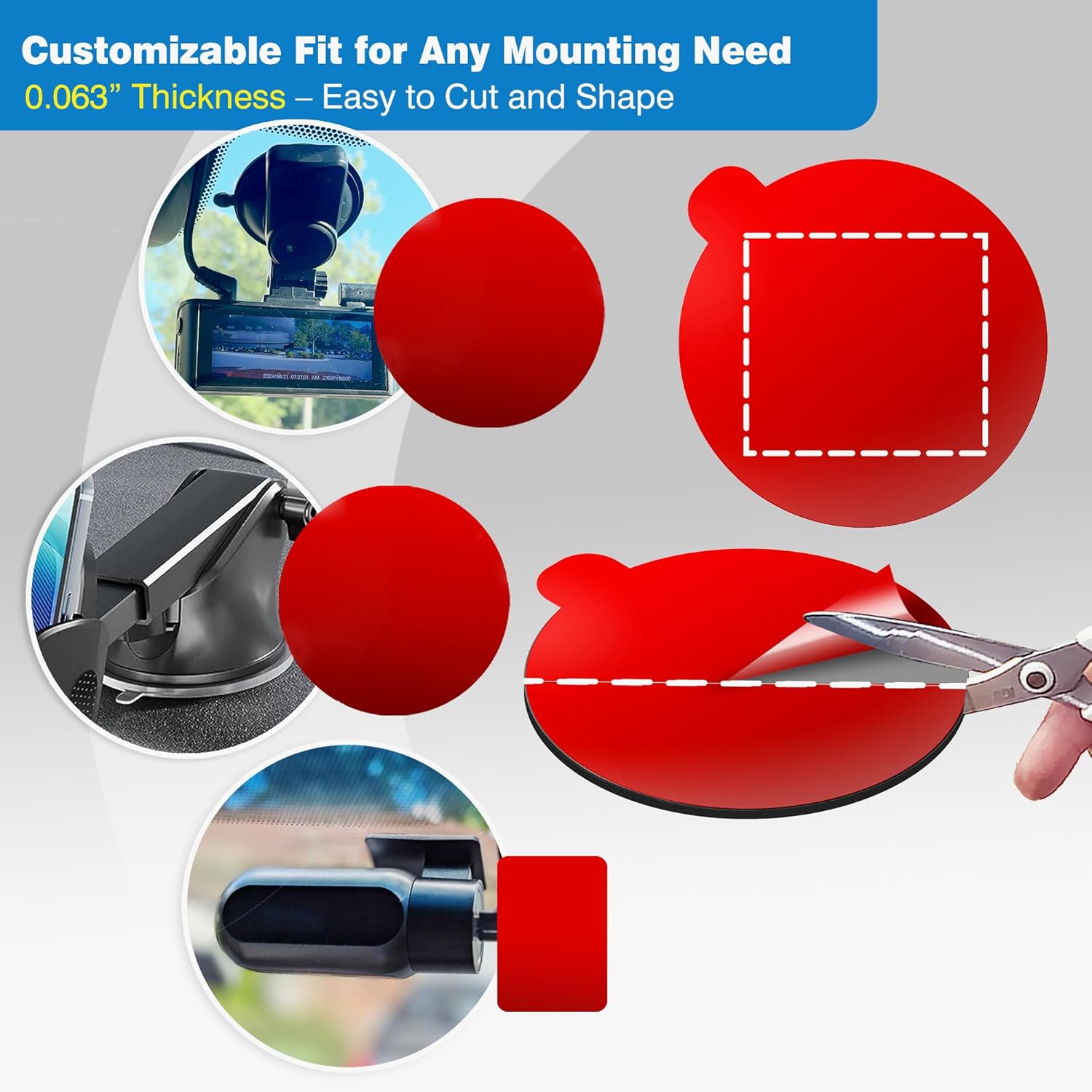 Double-Sided Adhesive Pads for Dash Cam Mount – 4-Pack 2.2" (56mm) Round High-Bond Heat-Resistant Mounting Tape for
