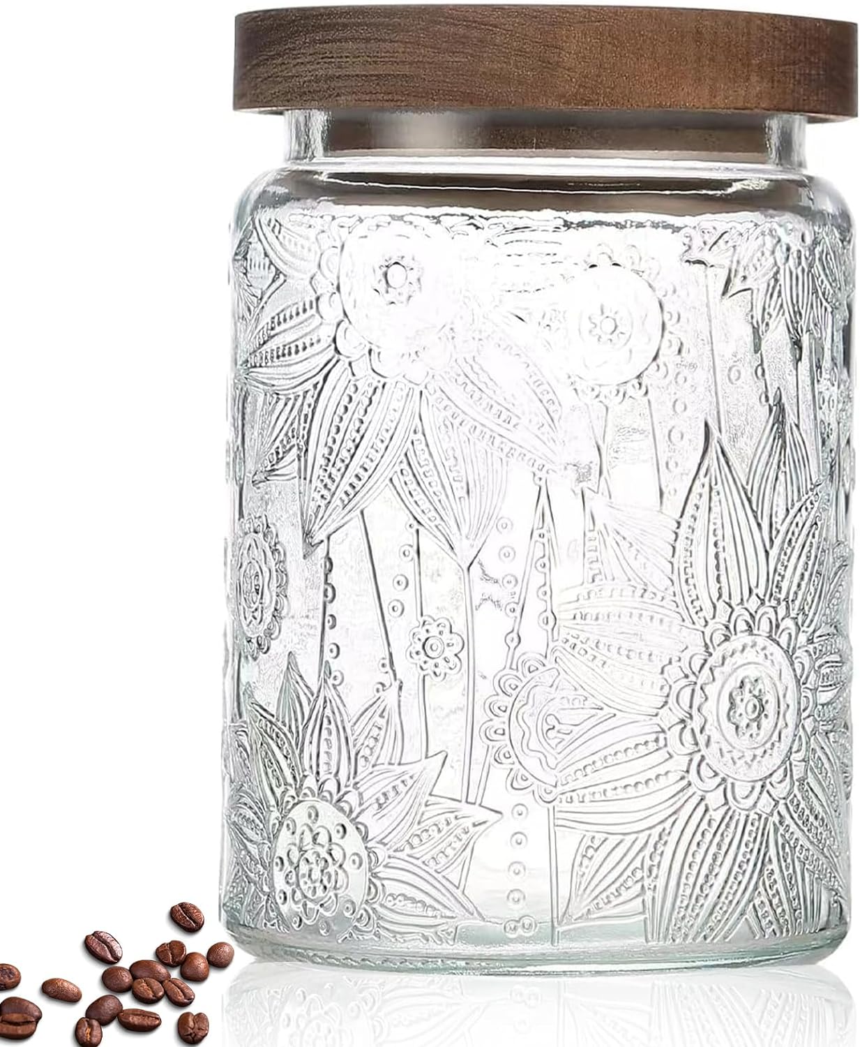 Vintage Glass Jar with Lid, Airtight Candy Coffee Canister Food Storage | 24oz Decorative Container Set with