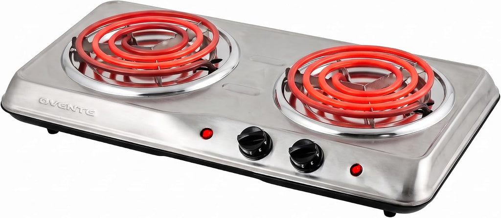 Electric Double Burner, 1700W Coil Hot Plate, Silver BGC102S
