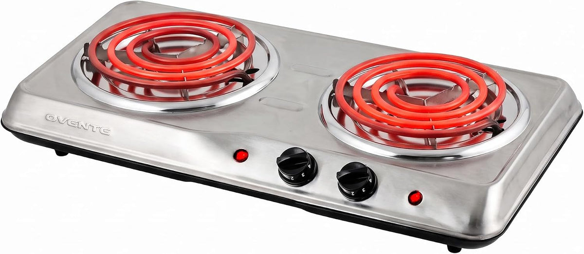 Electric Double Burner, 1700W Coil Hot Plate, Silver BGC102S