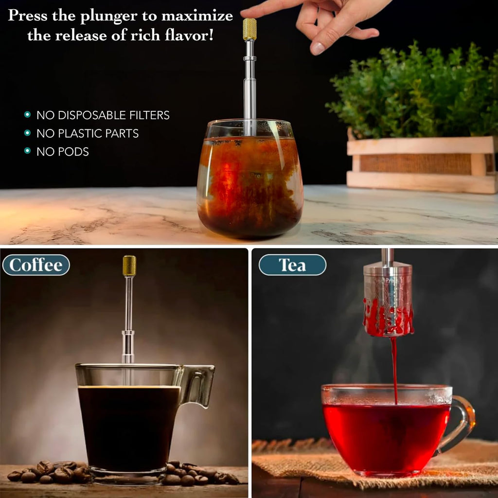 Original Coffee & Tea Maker – Portable Stainless Steel Micro French Press – Patented 3-in-1 Technology for Hot, Iced