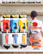 Commercial Slushie Machine 15Lx3 Triple Tank Margarita Drink 180Cups