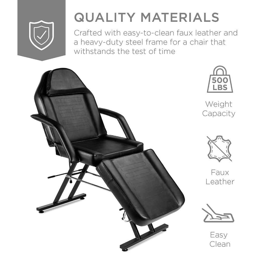 71in 3-Section Multipurpose Massage Bed, Spa & Salon Facial, Tattoo Chair w/Hydraulic Stool, Removable Headrest