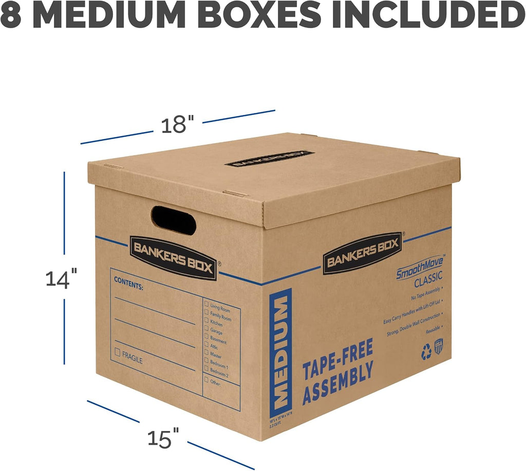 8-Pack Medium Classic Moving Boxes with Reinforced Handles