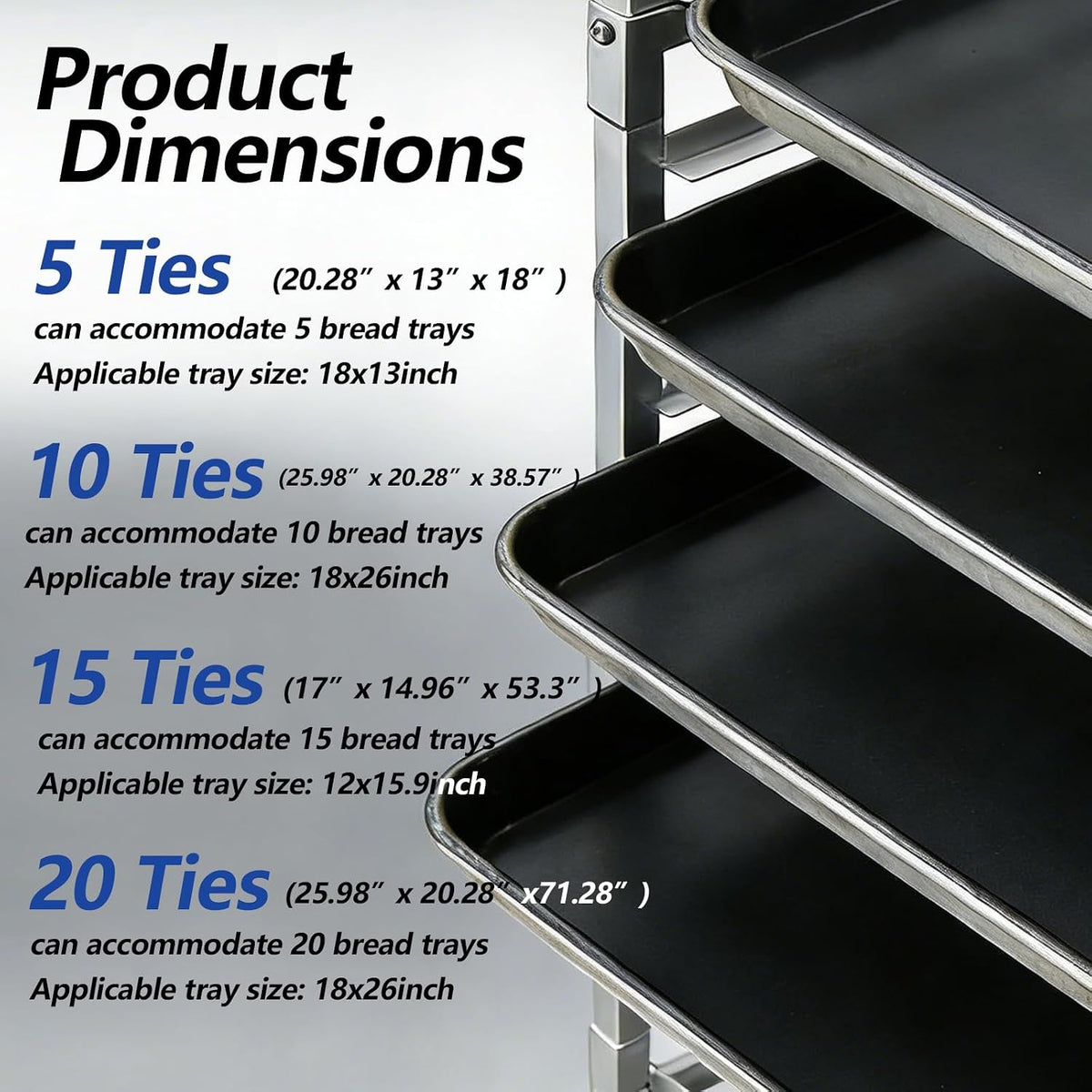 20 Tier Aluminum Bun Pan Rack 20x26x71in Lockable Wheel Trolley
