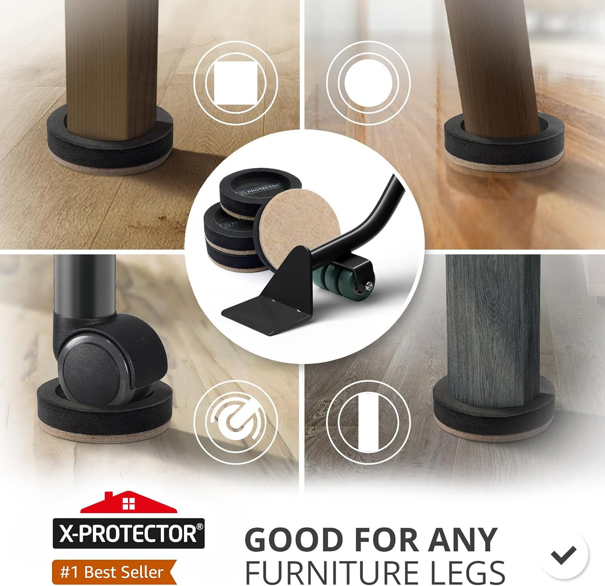 Felt Furniture Sliders for Hard Floors & Furniture Lifter Tool