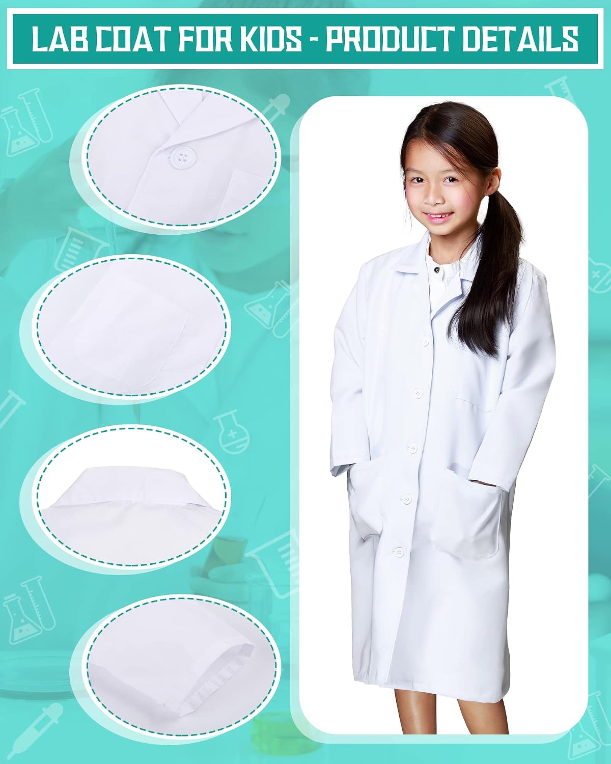 6 Pcs White Lab Doctor Coat science bulk for Kids, Unisex,Xs Size