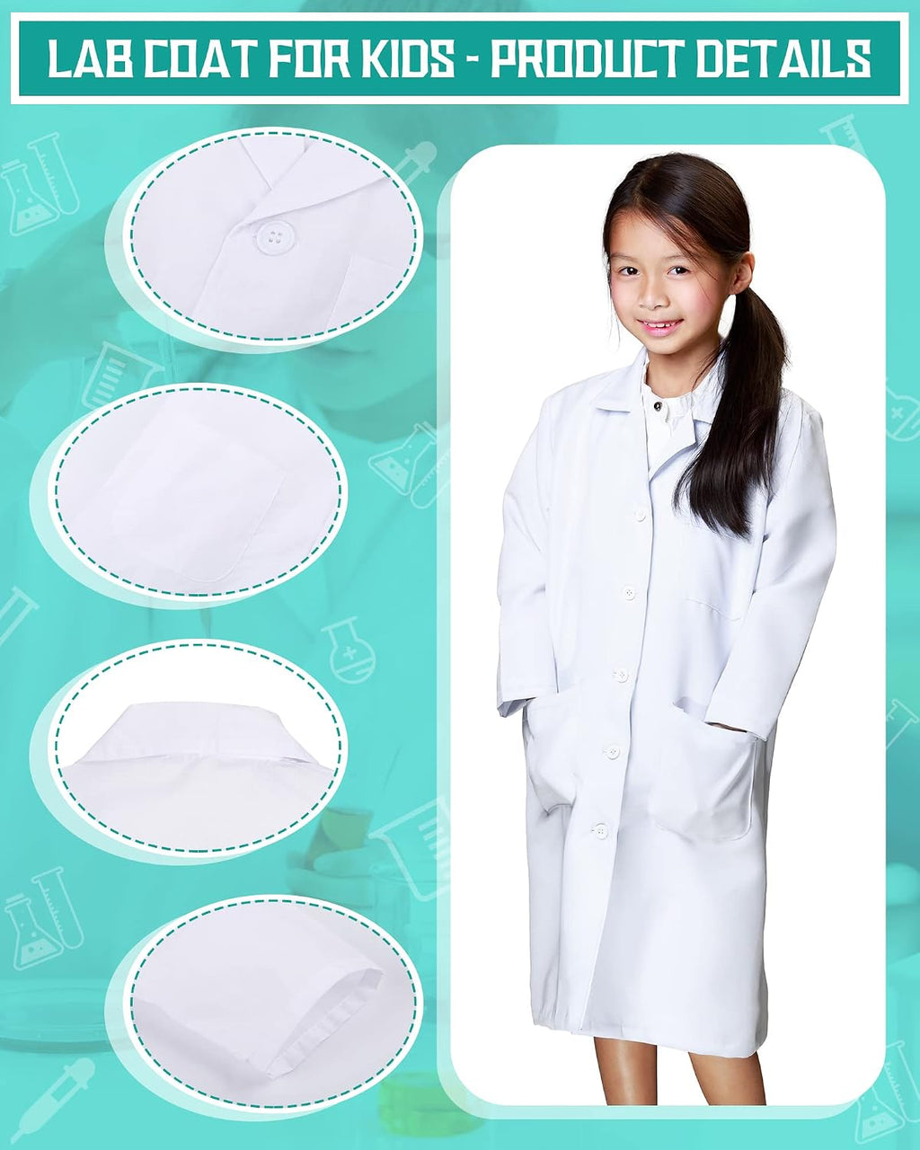 6 Pcs White Lab Doctor Coat science bulk for Kids, Unisex,S Size