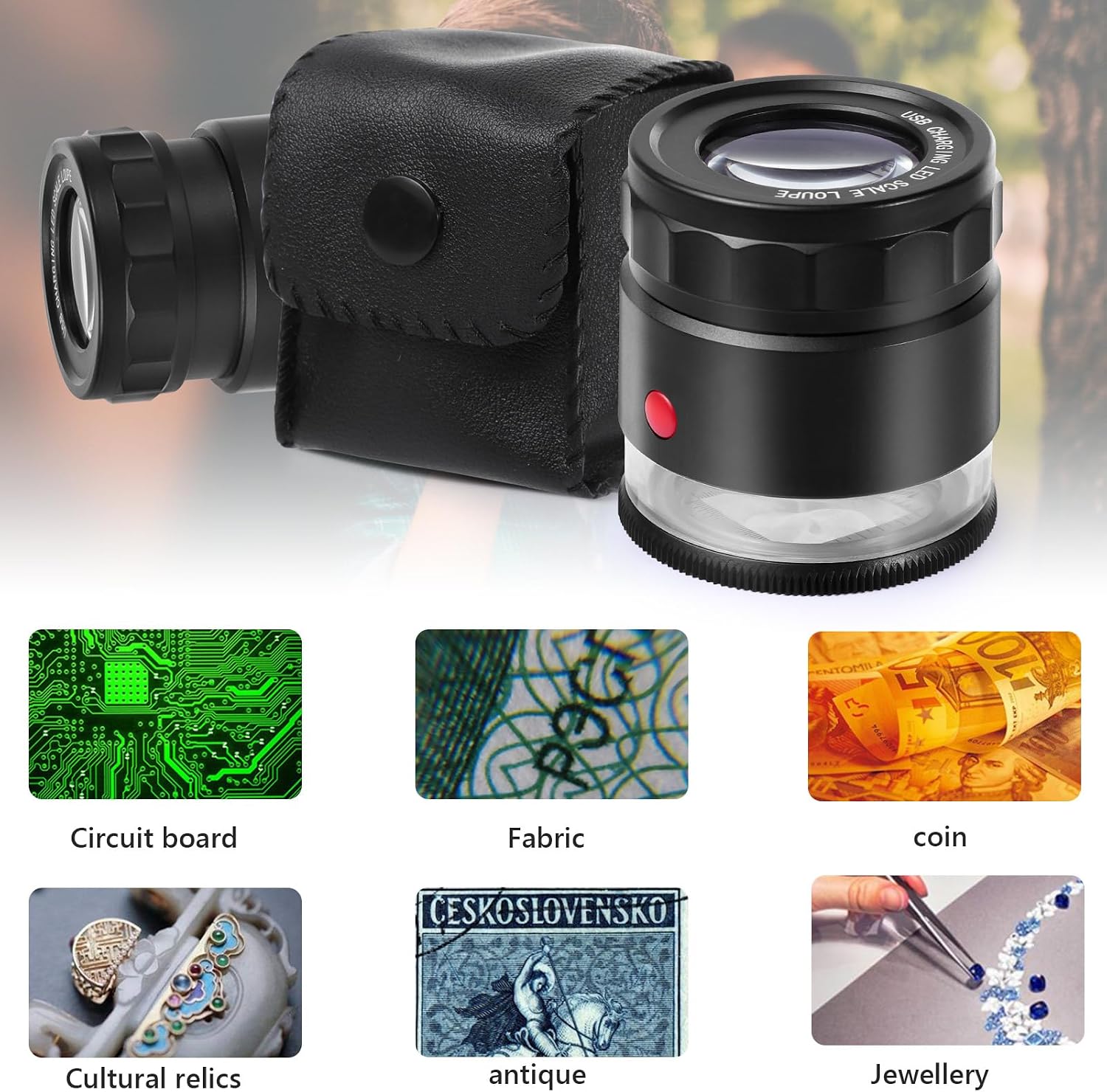 30X Loupe Magnifier Eye Loops Magnifying Glass Jewelry Coin Supplies | 30X,USB rechargeable,8 lights,portable,eye