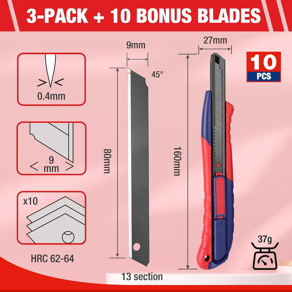 2-In-1 Safety Utility Knife Retractable Snap-off blade, Metal Box Cutter Set, Razor Knife Exacto Craft Knives, with