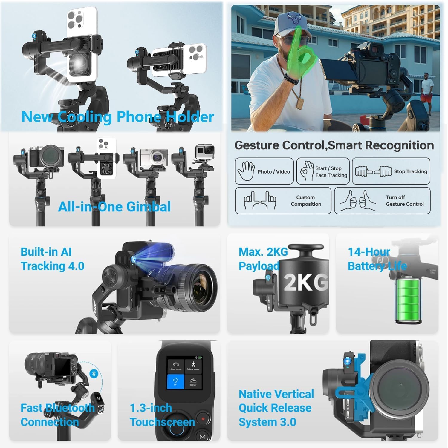 SCORP Mini 3 Combo All-in-One Camera Gimbal with AI Tracking | 3-Axis Stabilizer with vertical shooting, Bluetooth &