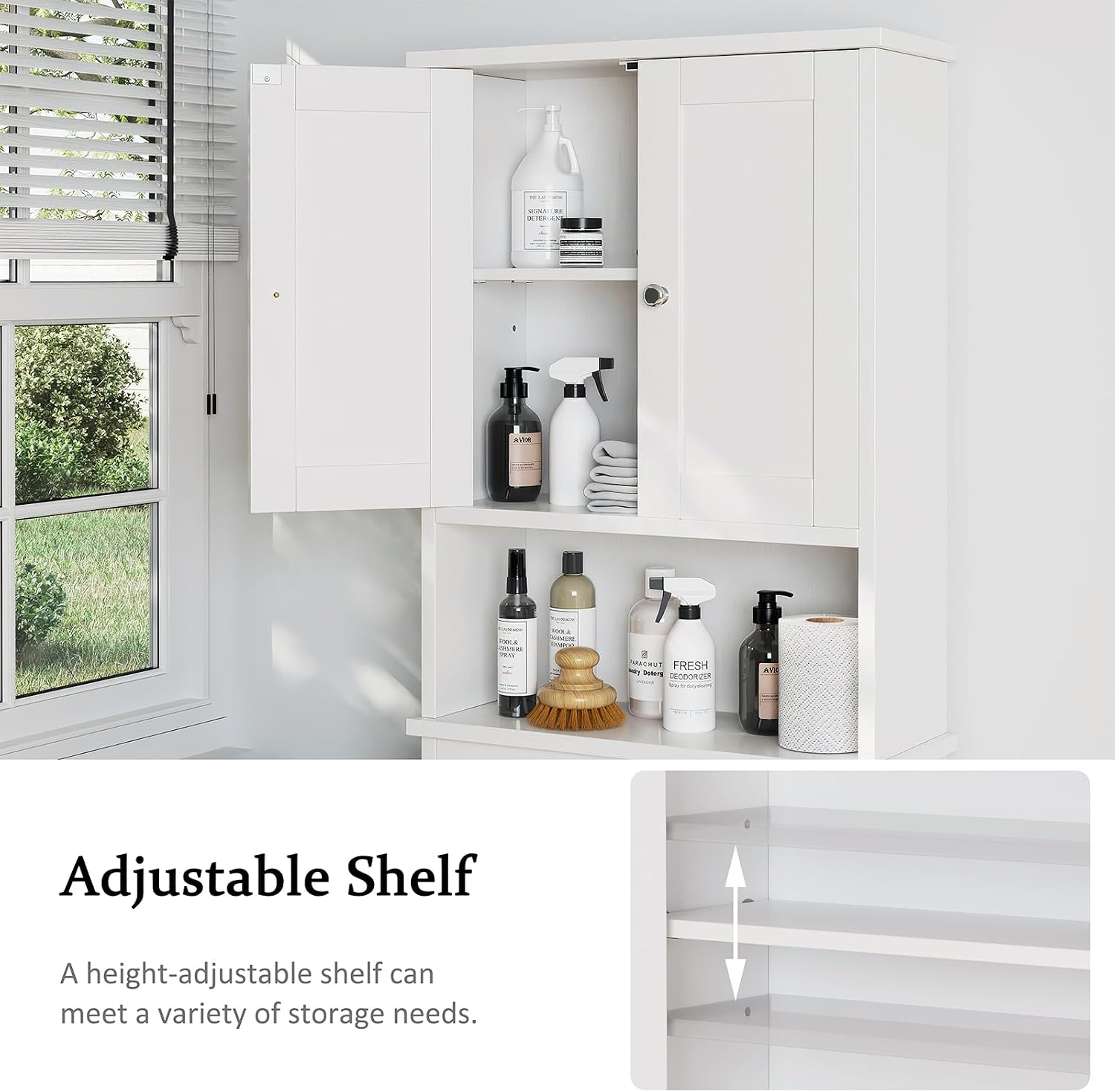 Over the Toilet Storage Cabinet, Bathroom Storage Organizer Over Toilet, Space Saver W/Adjustable Shelf & Open Shelf