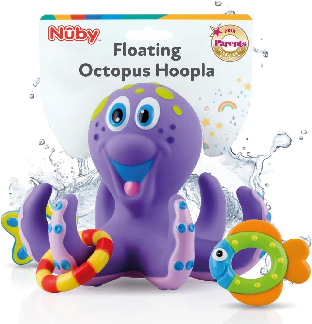 Floating Octopus with 3 Hoopla Rings - Baby & Toddler Bath Toy - No Hole Design Keeps Moisture Out - Fine Motor