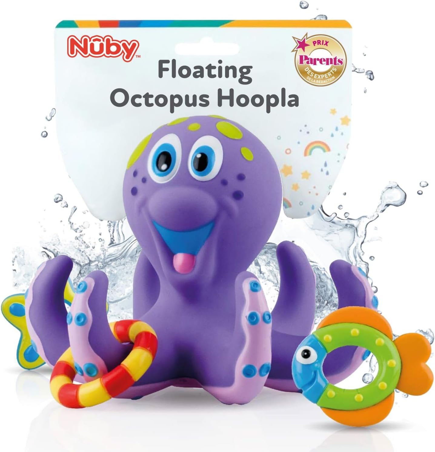 Floating Octopus with 3 Hoopla Rings - Baby & Toddler Bath Toy - No Hole Design Keeps Moisture Out - Fine Motor