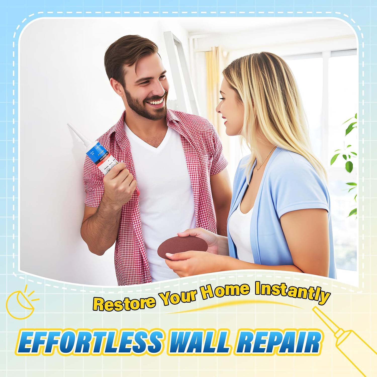 9-Piece Spackle Wall Repair Kit, 7 oz White Touch Up Paste Set | Complete Repair Tools, Easy-to-Apply Wall Putty for