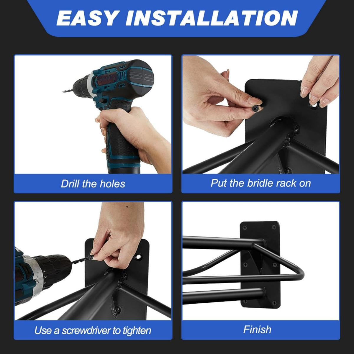 4 Pcs Saddle Rack Wall Mount Saddle Stand with Pad Bar Black Saddle Rack Stand Horse Tack Storage for English Western