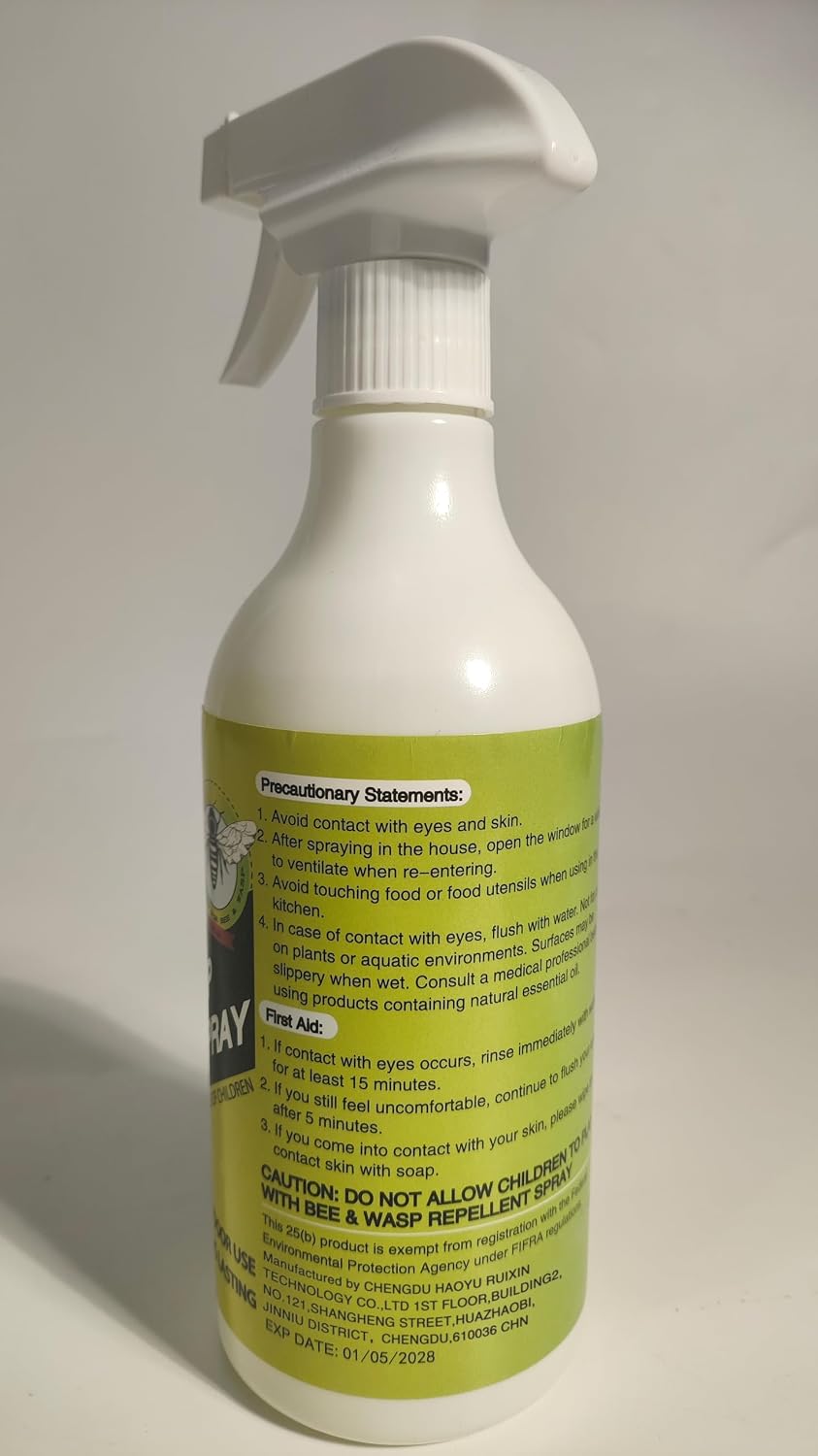 16Oz Wasp & Bee Repellent Spray for Outdoor, Yellow Jacket Killer | Natural Plant-Based Essential Oils for Patio