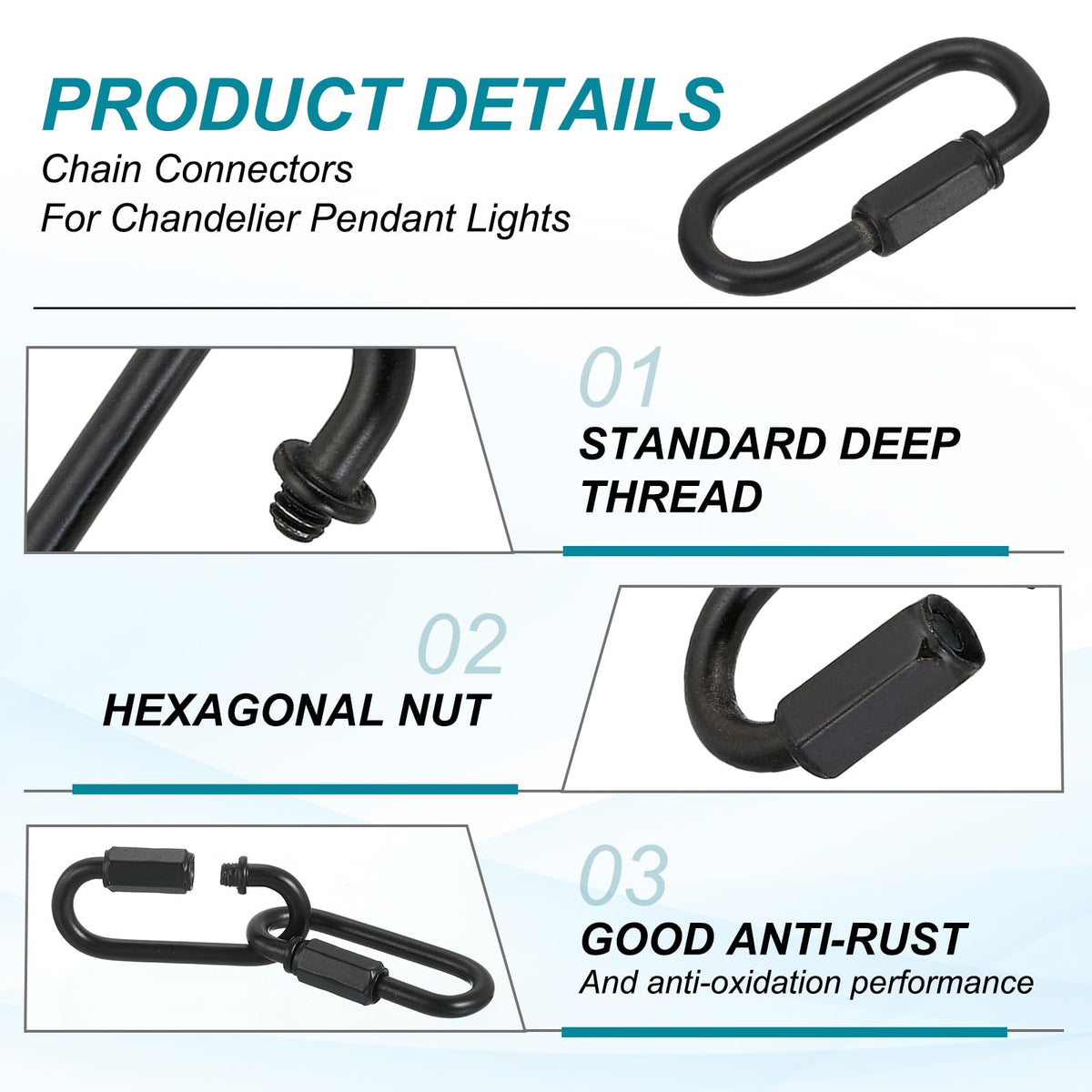 MECCANIXITY Chain Connectors 5mm Thick Black 3Pack