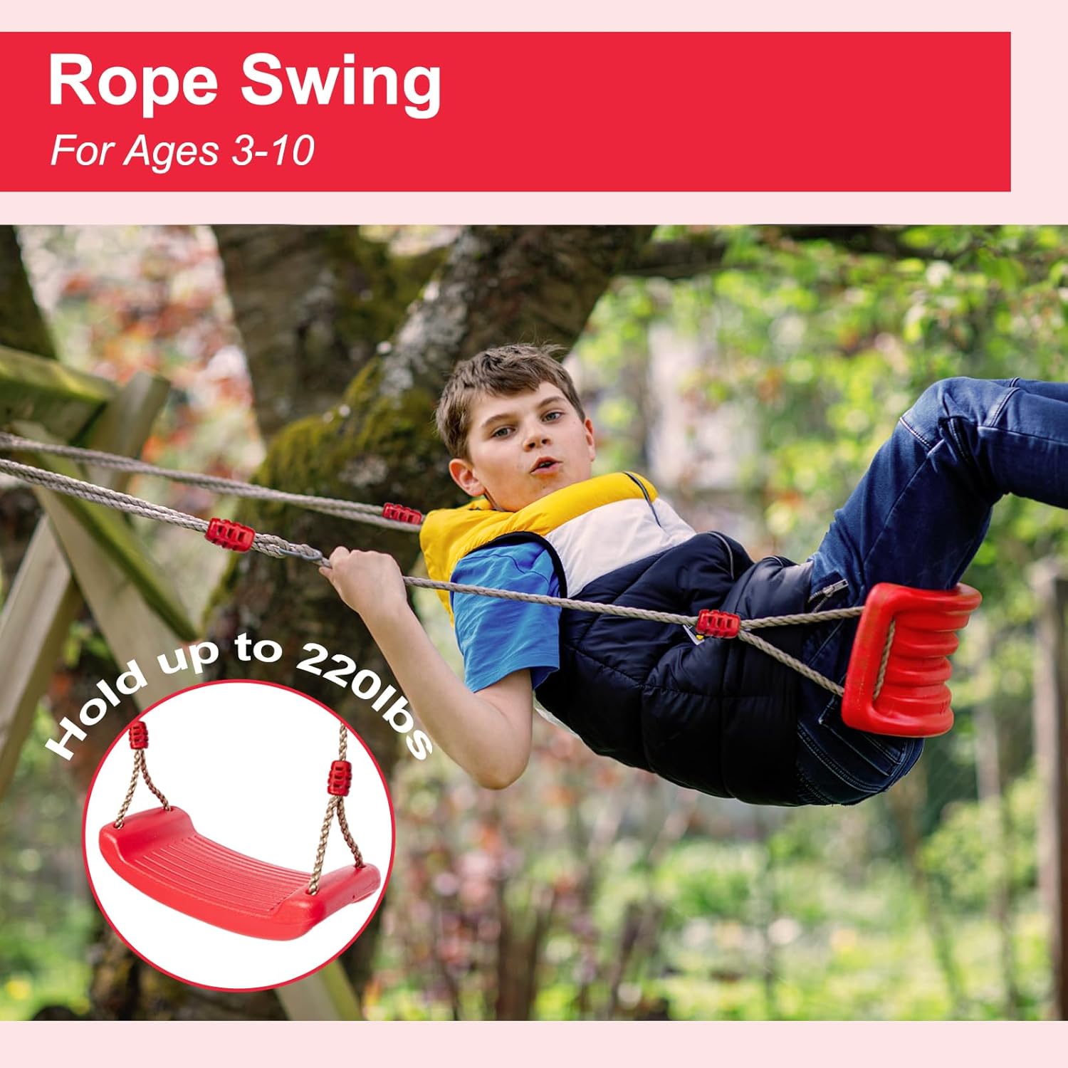 Tree Swing Seat, Swing Set Accessories for Kids Outdoor & Indoor Playground, Red