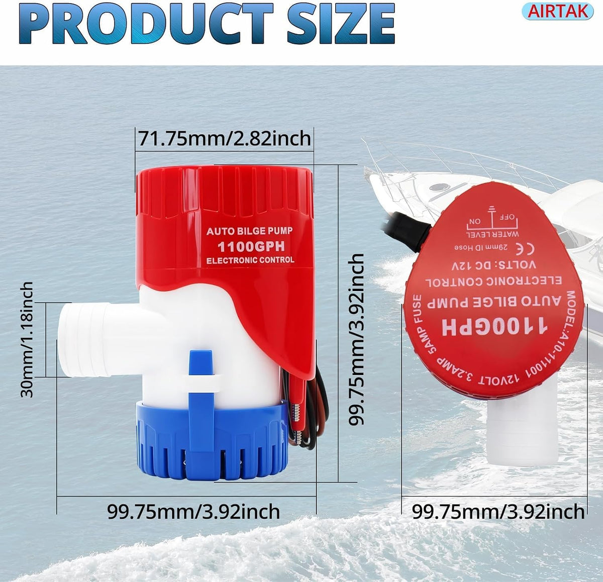 1100 GPH 12V Automatic Bilge Pump with Electronic Sensor