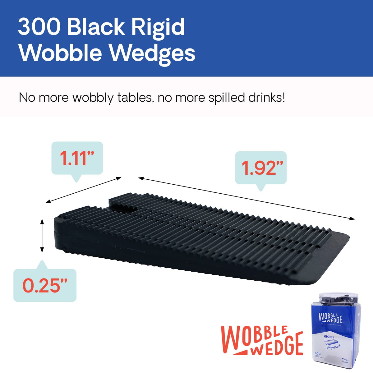 Wobble Wedge Rigid Heavy Duty Plastic Shims for Leveling, Black, 300 Pack